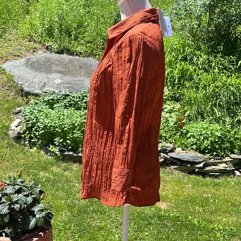 Christopher & Banks size med rust color button down, top three-quarter sleeve - Picture 7 of 15
